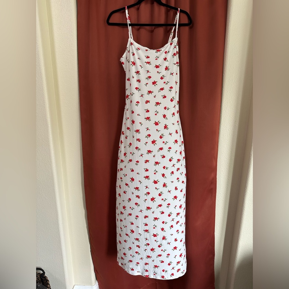 NWT Derek Heart White with Red Rose Printed Maxi Dress Women’s Size XL Stretchy